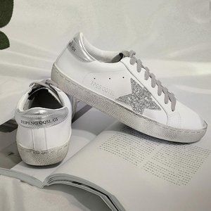 Silver Sequin Star Casual Lace-Up Sneakers 8 - 8.5